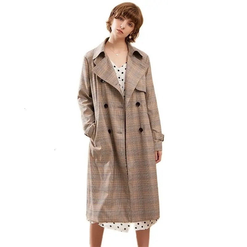 In the autumn and winter of the plaid windbreaker for women in Europe and the United States is a long plaid coat with 240703
