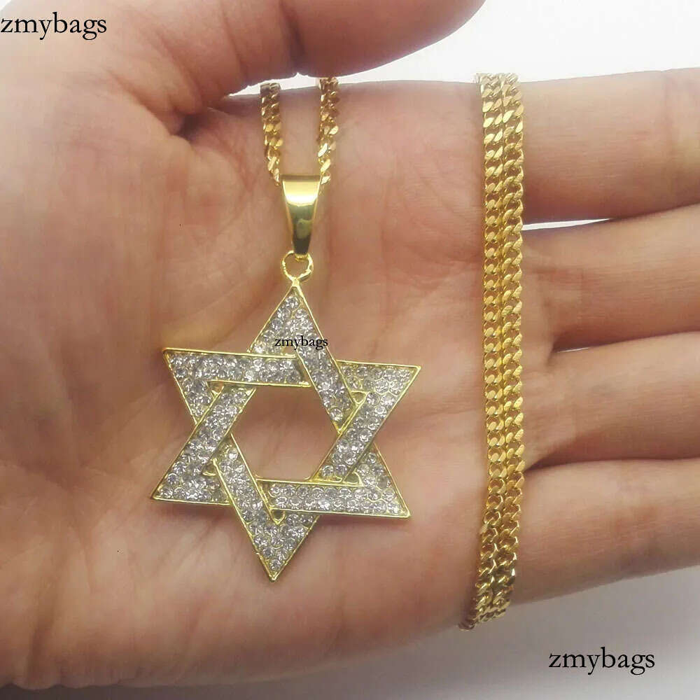 cuban Moissanite pendant necklace pass GRA certified Rhinestone Star of David Pendant Necklace Hip Hop Jewelry sier
