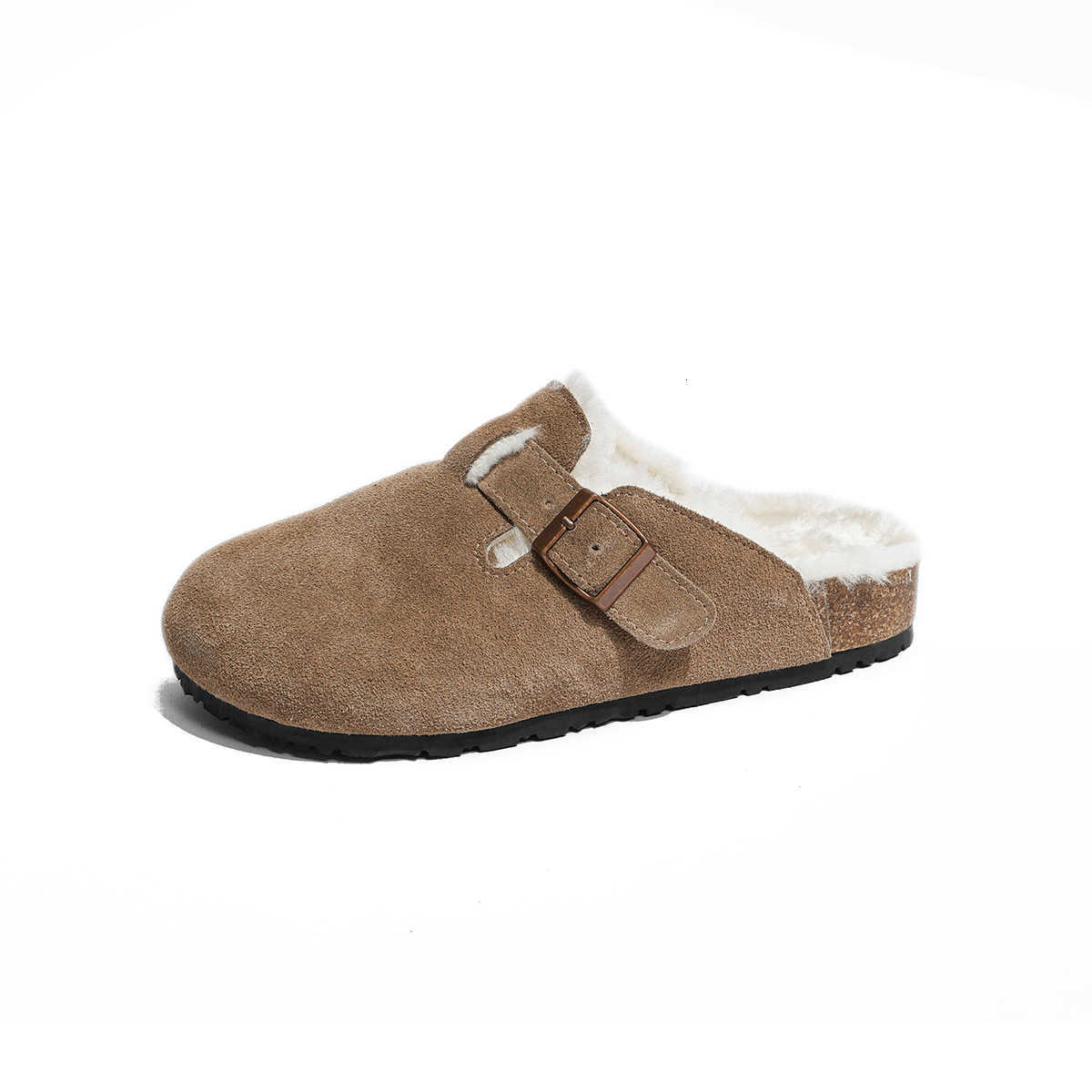 Leather cowhide Birkenstock women's shoes, cork heightening thick-soled slippers, flat-bottom fishing bag-top half-slippers, Japanese-style Birke