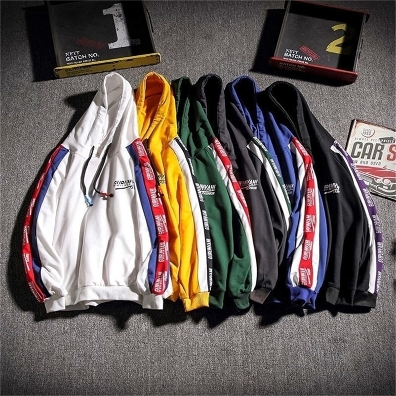 Hip Hop Hoodie Sweatshirt Men Spring Autumn Streetwear Hooded Sweatshirt Side Striped Casual Hoodies Mens Oversized Hoodies 201127