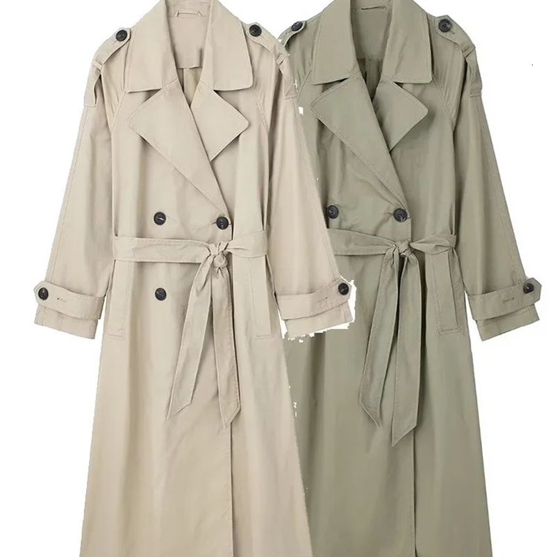 Willshela Women Fashion With Belt Solid Double Breasted Trench Vintage Lapel Neck Long Sleeves Female Chic Lady Outfits 240716