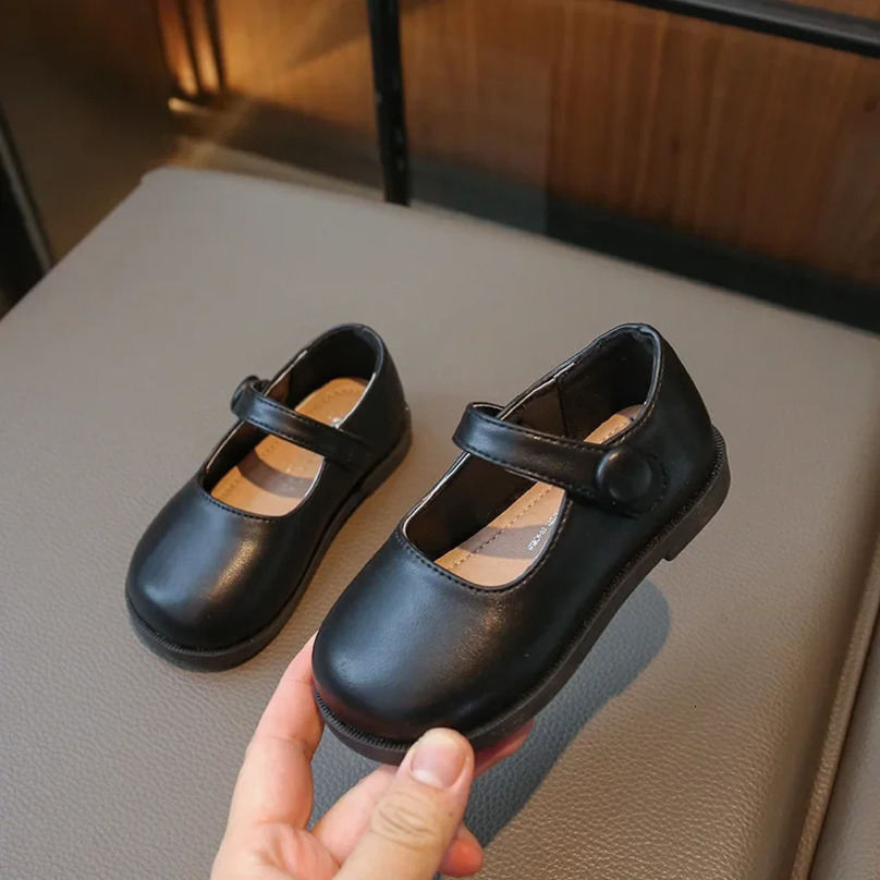 Spring Autumn Girl Leather Shoes Spring Autumn Fashion Round-toe Kids Mary Jane Shoes Flats Soft Childrens Black School Shoes 250528