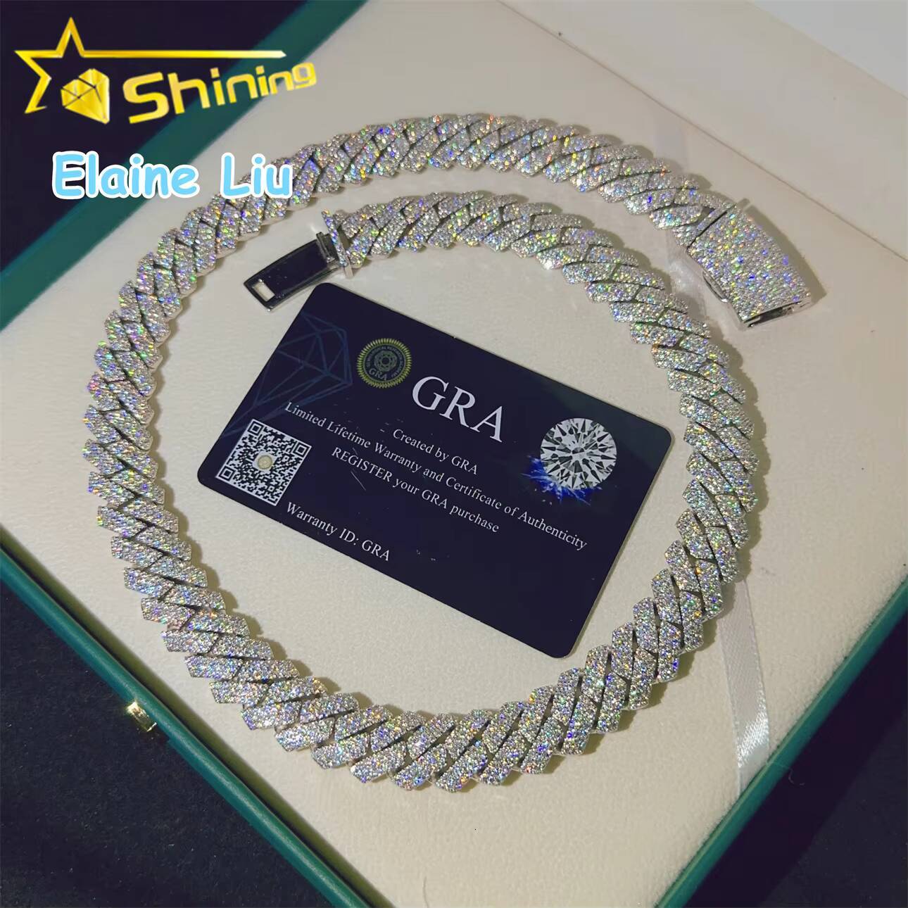 Sterling Silver 925 Miami Cuban VVS Moissanite Diamond Hip Hop Jewelry 15mm Necklace Cuban Link Chain Necklace