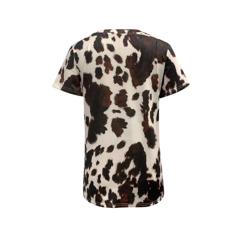 Women's Vintage Animal Print Crew Neck T - Shirt, Milk Silk Casual Versatile Short Sleeve Top for Outdoor & Vacation-CF52861