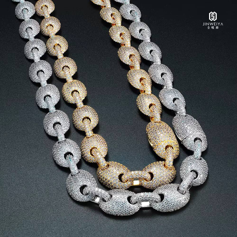 FaMoissaniteory Sale Hip Hop Copper Jewelry Miami Cuban Chain Mens Necklace Bracelet Shiny Moissanite Ice Out Jewelry Set