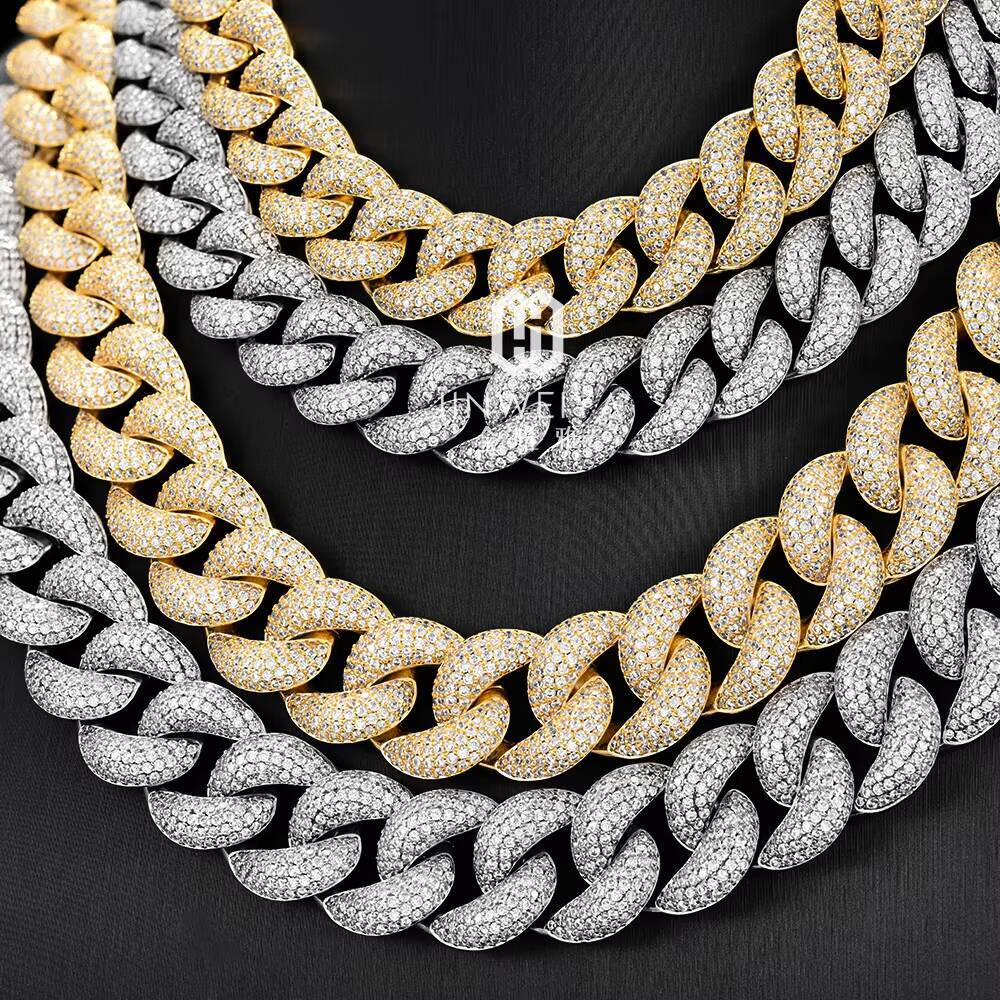Luxury VVs Moissanite Full Iced Out Cuban Link Chain Hip Hop Real Gold Plated Bracelet with Box Clasp for Women