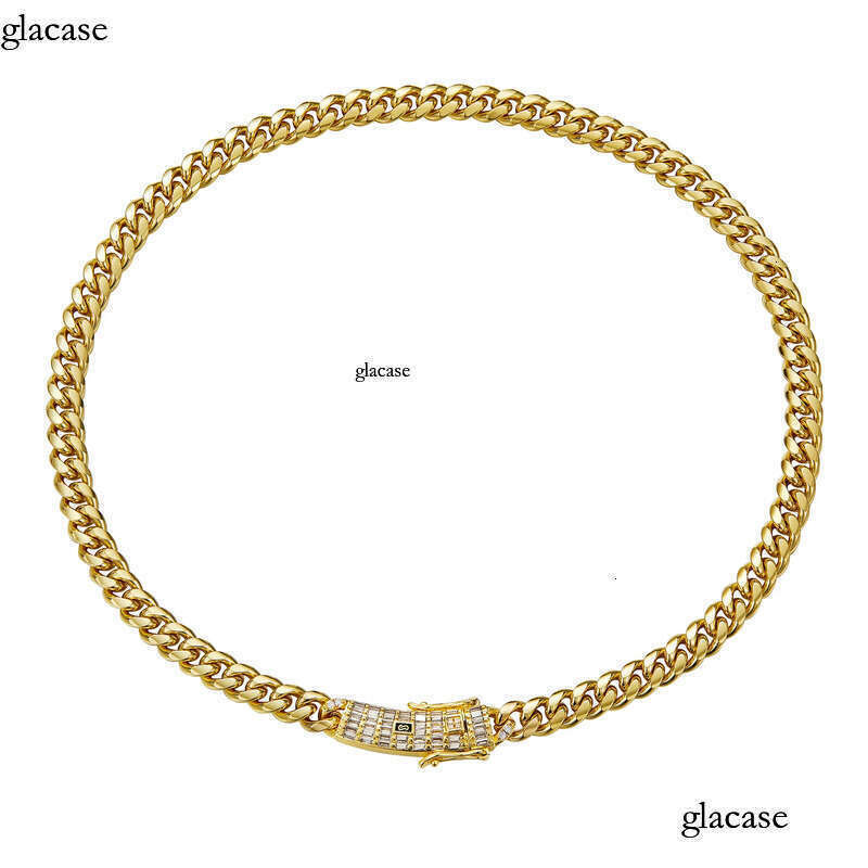 6-14mm Solid Stainless Steel Miami Cuban Chain Necklace Bracelets T Zircon Long Clasp 14K Gold Plated Jewelry