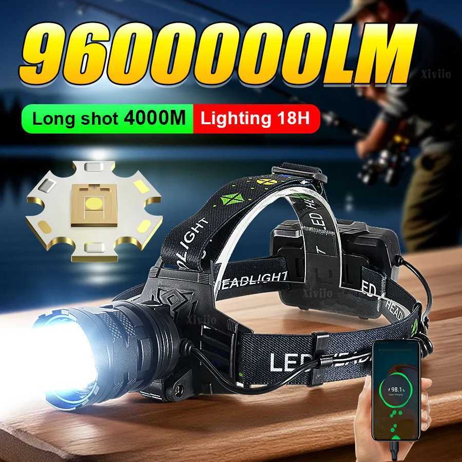 960000LM Super Bright Headlamp LED Strong Headlight Head Flashlight Long Shot 4000M Outdoor Waterproof Fishing Camping Head Lamp J250925