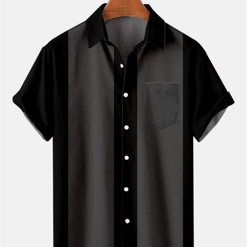 Men's Casual Shirts Basic 50s Style Bowling Shirt for Men Striped Casual Breathable Short Sleeve Shirts Summer Streetwear 230504