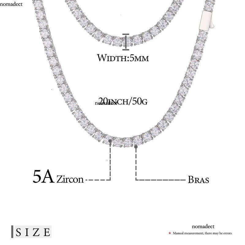 Fashion Men Women Jewelry Gift 5mm White Gold Plated Brass Prong Setting AAAAA Moissanite Dia Cluster Tennis Chain Bracelet Necklace 94