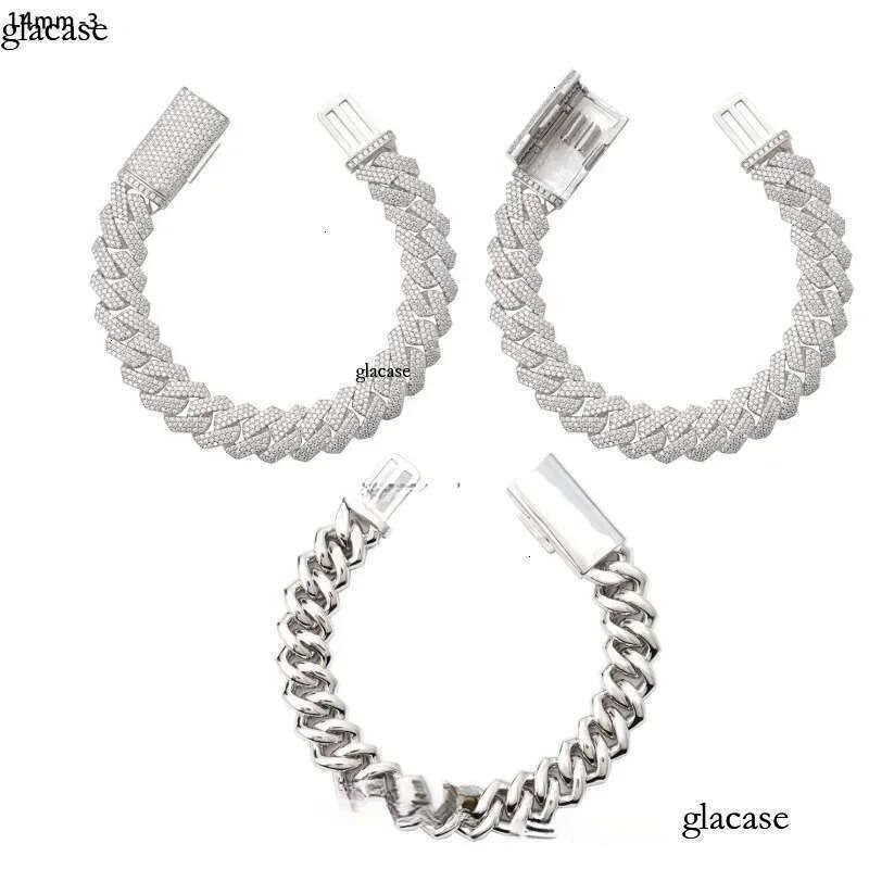 14mm 18-24inch Fine Jewelry Ice Out Flashing Mossanite Dia Necklace Sterg Sier VVS Moissanite k Cuban Chain Bracelet sets