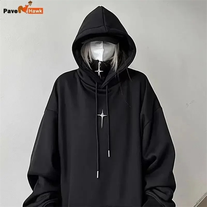 Streetwear Black Hoodie Men Women Oversized Harajuku Vintage Pullovers Korean Fashion Goth Aesthetic Sweatshirts Spring Autumn 250206