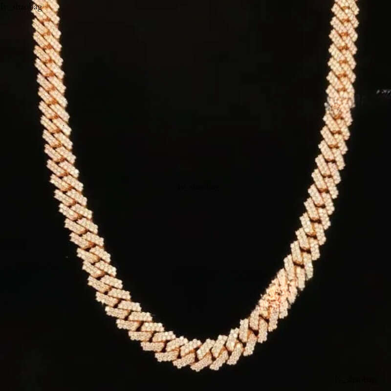 10MM VVS Moissanite Miami Cuban Chain With 14k Rose Gold Finished in Sterling Sier 18 - 26 Pass the Dia aaa