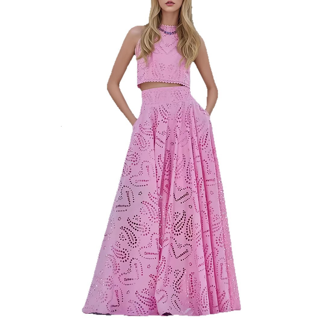 Women's Casual Fashion Sleeveless Pocket Long Dress Two-Piece Set