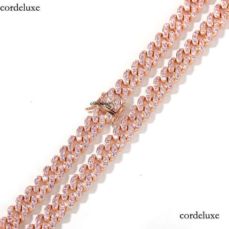 Iced Out Miami Cuban Link Chain Mens Gold Chains PINK Necklace Bracelet Fashion Hip Hop Jewelry 9MM f8