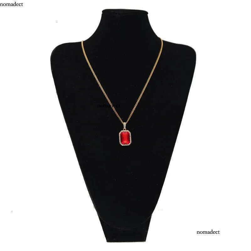 Mens Mini Ruby Pendant Necklace Gold Cuban Link Chain Fashion Hip Hop Necklaces Jewelry for Men 33