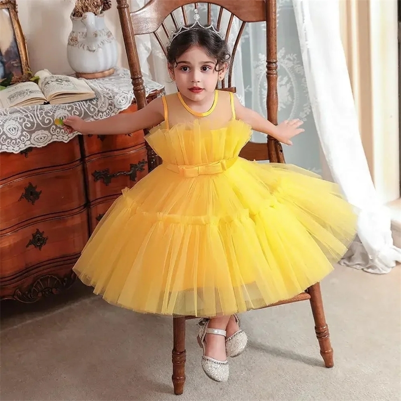 Baby Yellow Dress For Girls Kids Wedding Bridesmaid Dresses Toddler Tulle Birthday Princess Party Dress Infant Outfits Vestidos 250305