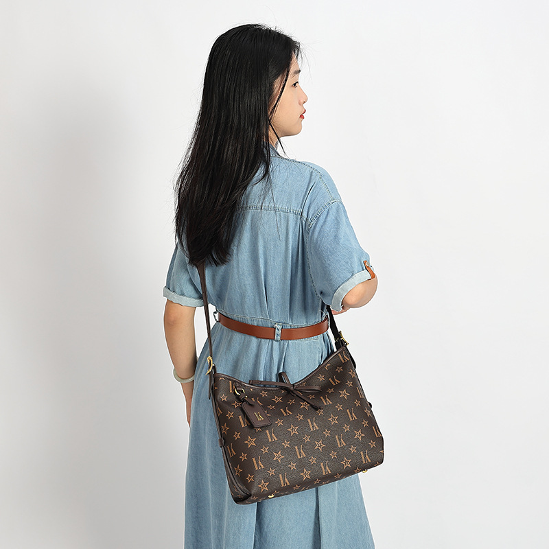 LORDLY KNACK designer bag light luxury genuine leather New large capacity tote bag for commuting casual fashion vintage printed armpit bag