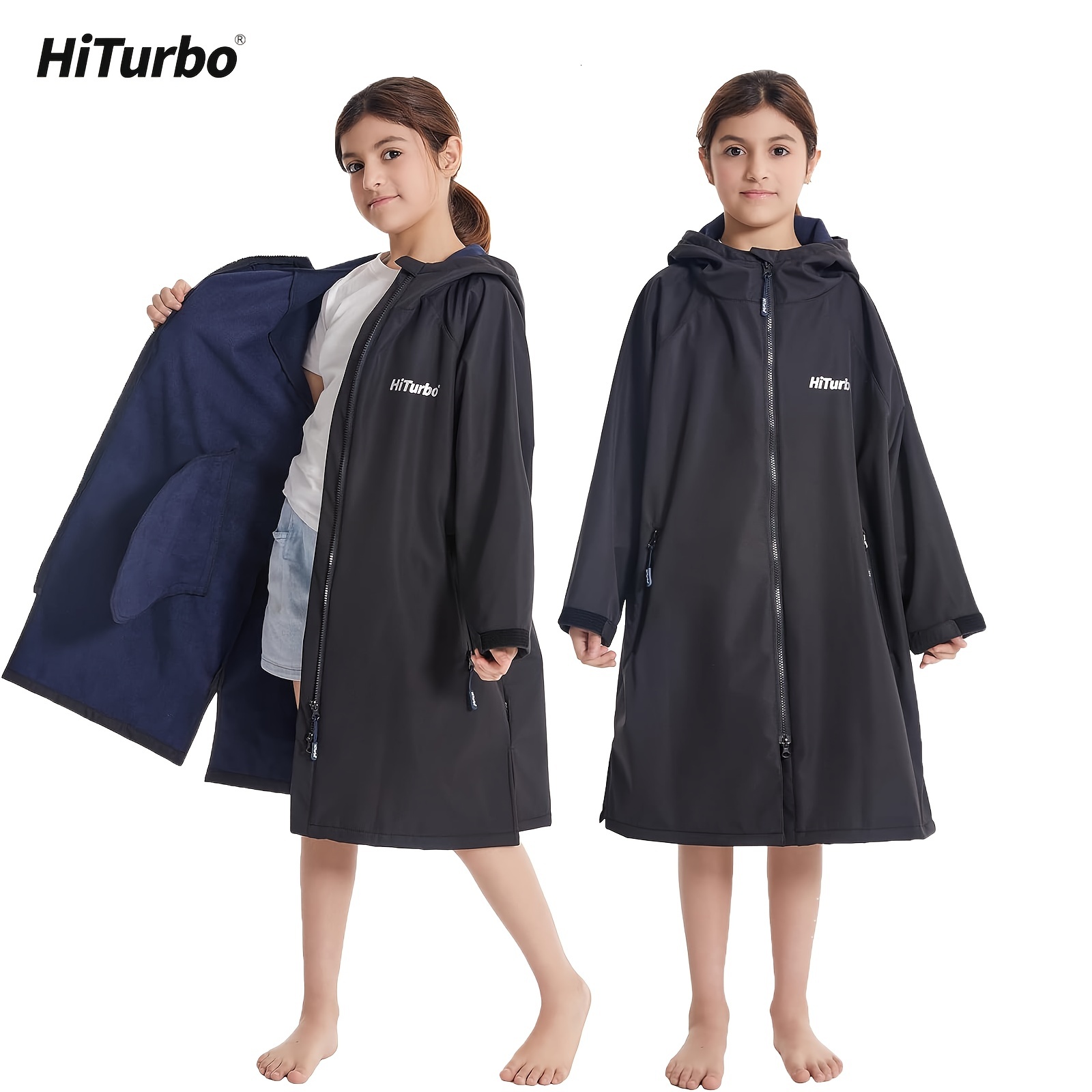 1 Piece HiTurbo Surfing Cloak Changing Robe, Long Sleeve Warm Fleece Lined with Hood, Swimming, Surfing, Diving, Camping, Hiking, Swimming Bathrobe, C
