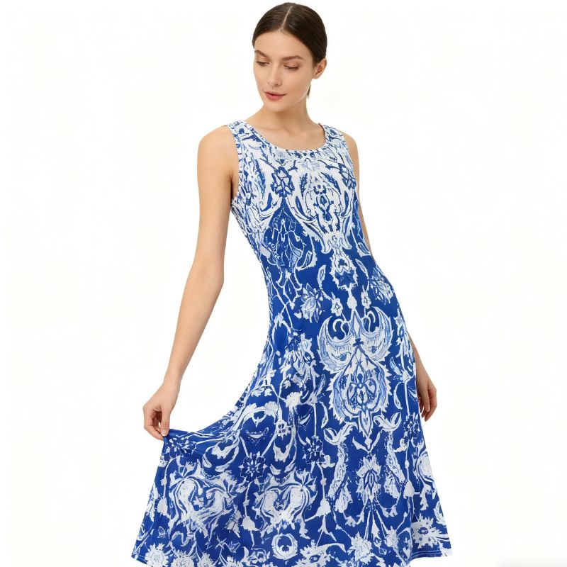 Elegant Womens Print Sleeveless Maxi Dress Luxurious Milk Silk Fabric for Summer Vacations-CF43728