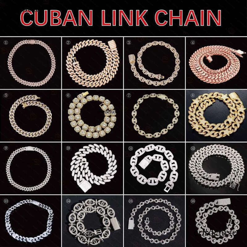 Hip Hop Link Sterling Sier 12mm Necklace Men Moissanite Cuban Chain d8