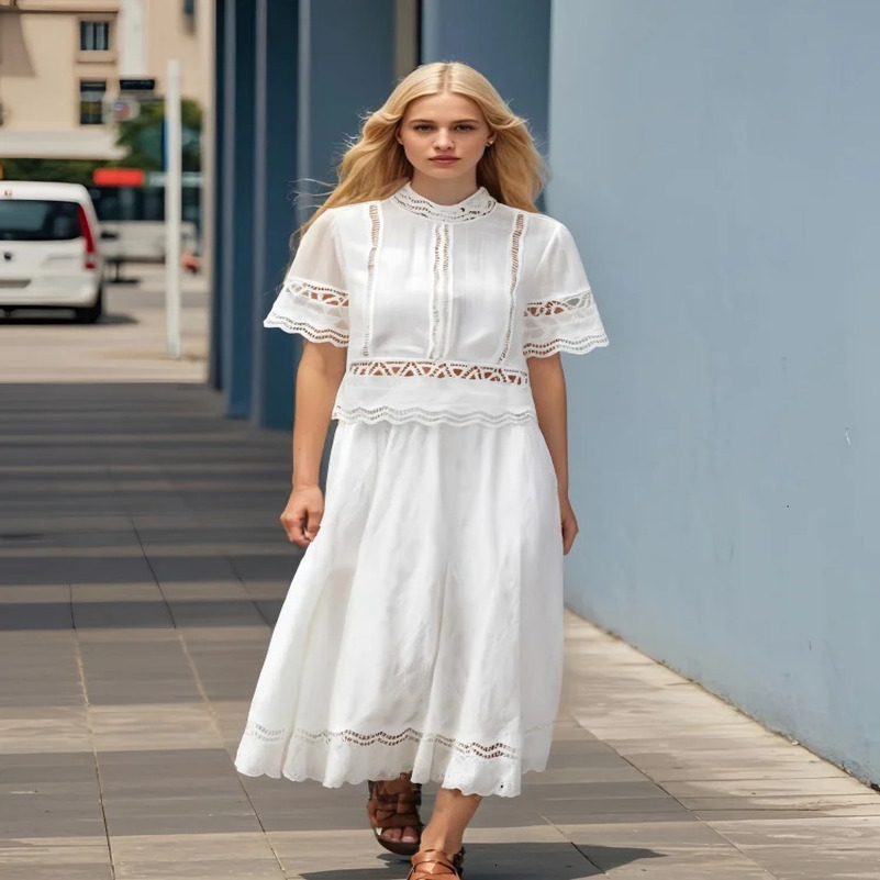 Taop Za womens two-piece short sleeved top lace decoration long skirt exquisite lace details 250402