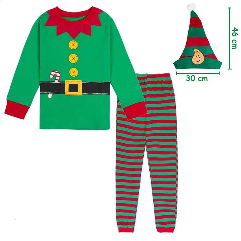 Christmas Pajamas Kids Boys Girls Elf Santa Claus Sleepwear Toddler Xmas with Hat Nightwear Year Gift Clothes 2-14 Y Pjs 241120