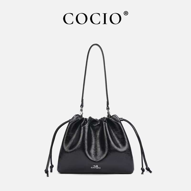COCIO designer bag Light luxury Oil wax leather high-quality handbag fashionable and casual classic bucket bag for woman
