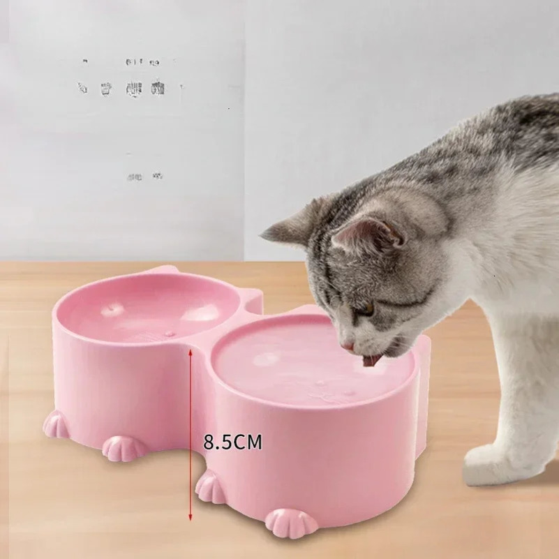 Pet water and food bowl set cat design tall cat feeding bowl puppy bowl tilted and raised protective bowl 250414