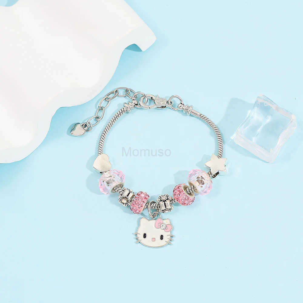 Sanrio Hello Kitty Alloy Pendant Necklace Bracelet Set Adjustable Cute Cartoon Anime Jewelry Gift for Women L250925