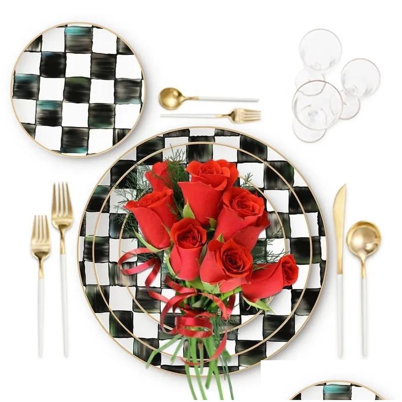 Dishes Plates Export Black And White Pork Ribs Porcelain Plate Dessert Christmas Tableware Set Ceramic Drop Delivery Home Garden Ki Ot8Mr S251010