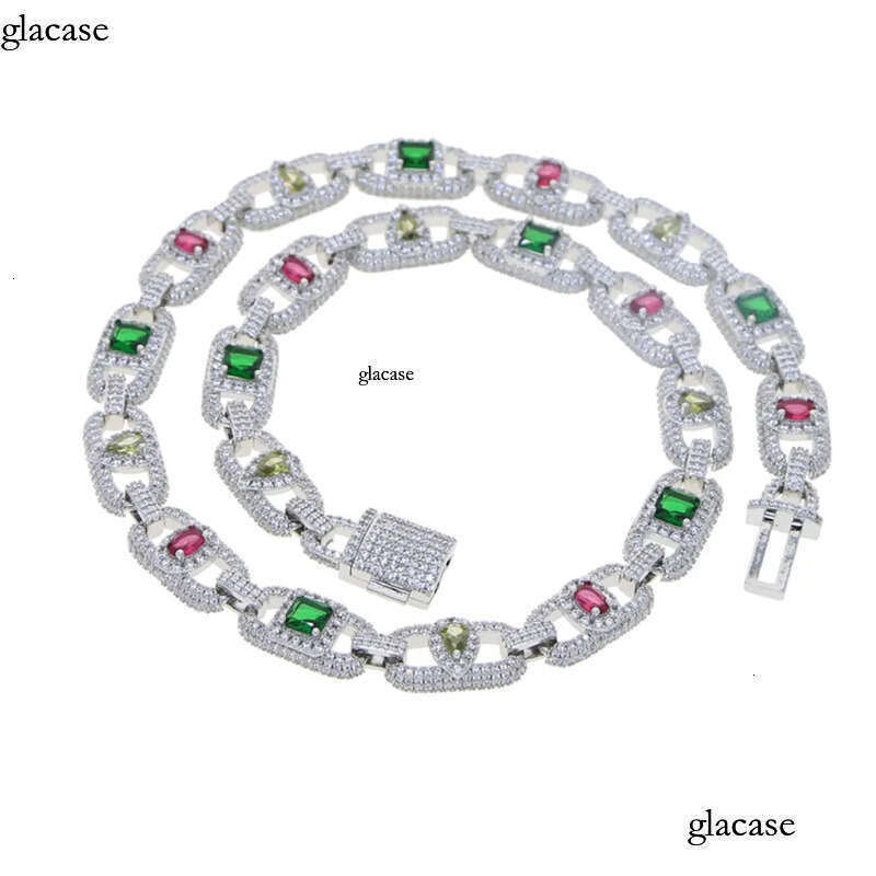 High Quality Colorful Zircon Pig Nose Cuban Necklace Bracelet Coffee Bean Chain Jewelry