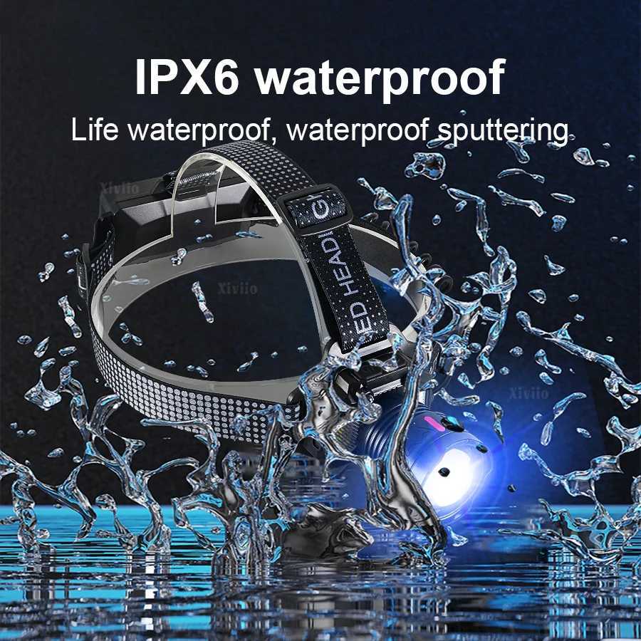 Super Bright LED Headlamp High Power Headlights USB Rechargeable Head Flashlight 8 Modes Outdoor Head Lights for Fishing Camping J250925