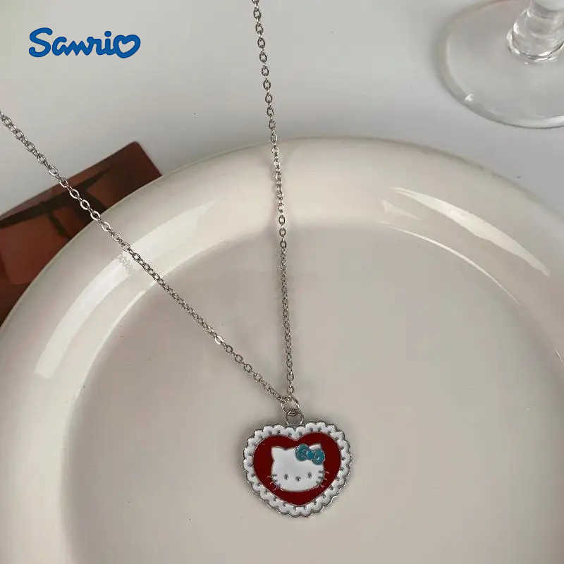 Sanrio Cartoon Heart Hello Kitty Pendant Necklaces Fashion Shining Zircon Cute Cat Necklace For Women Jewelry Accessories Gifts L250925
