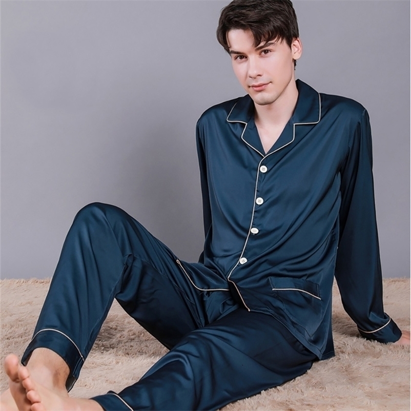 Men's Sleepwear Men Summer Ice Silk Sleepwear Thin Breathable Pajama Sets Solid Color Silk Pajamas Comfort Satin Pajama Male Casual Pijama 230317