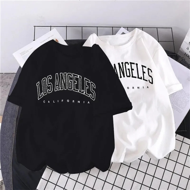 Los Angeles Fashion Men T-shirts USA Letter Print Short Sleeve Graphic Cotton T Shirt Summer Y2k Tops Women Oversized T Shirt 240409