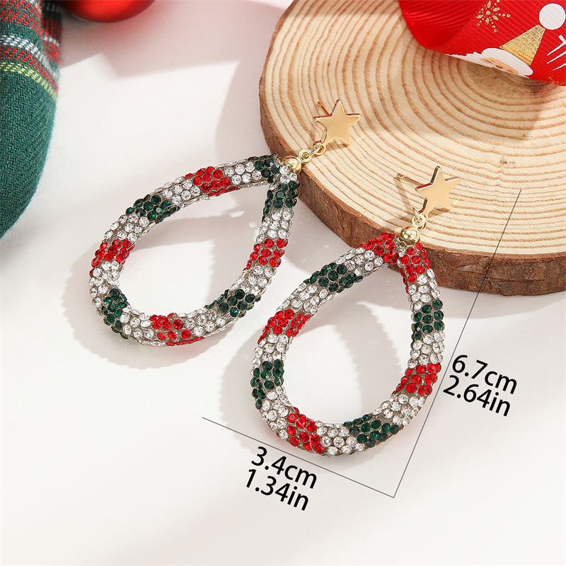 Creative Colored Rhinestone Teardrop Star Earrings, Christmas Earring Set Women's Christmas Decorative Earrings Holiday Jewelry Gift