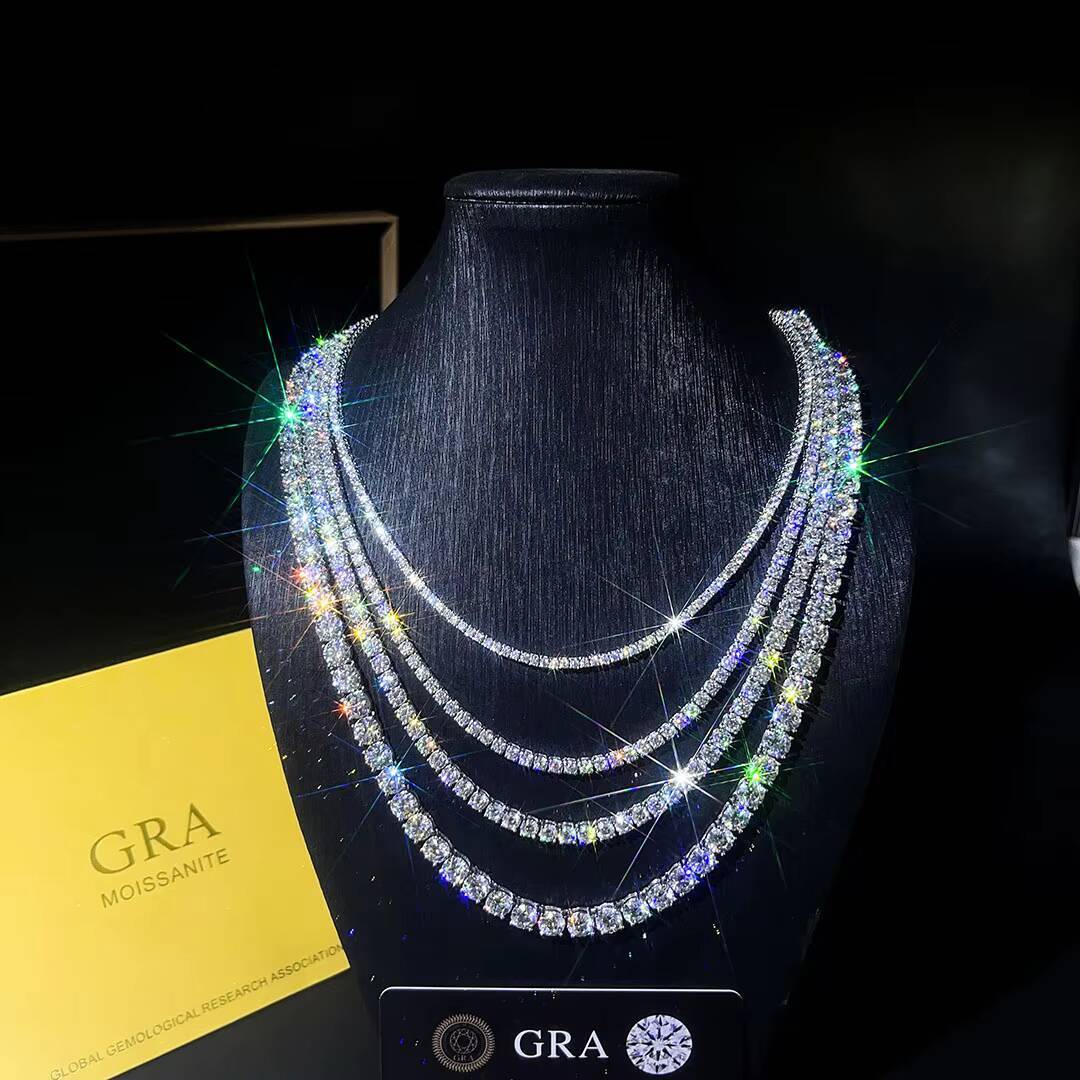 Hip Hop Iced Out VVS 925 Silver 4mm nches Moissanite Diamond Tennis Chain Men Women Necklace