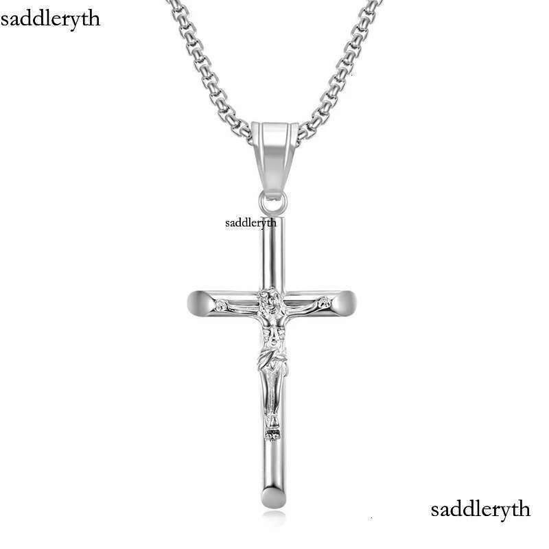 Hip Hop Stainless Steel Jesus Cross Pendant Necklace High Polished Gold Plated Religious Jewelry