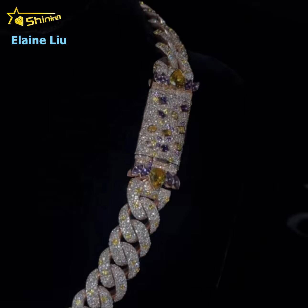 Iced Out Customized Trend Moissanite Hip Hop Jewelry 20MM VVS Moissanite Diamond 925 Sterling Silver Miami Cuban Link Chain Necklace