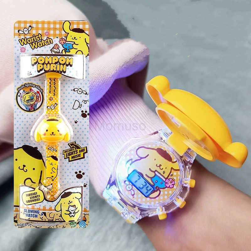 Sanrio Kuromi My Melody Kawaii Lighting Music Flip Watch Luminescent Electron Toys Creative Jewelry A Birthday Gift for Girl Boy L250925