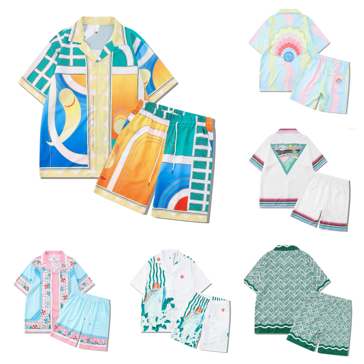 Men's Tracksuits Mens Hawaiian Beach Sets Vacation Shirts For Men And Women Color Blocking Printed Shorts Set