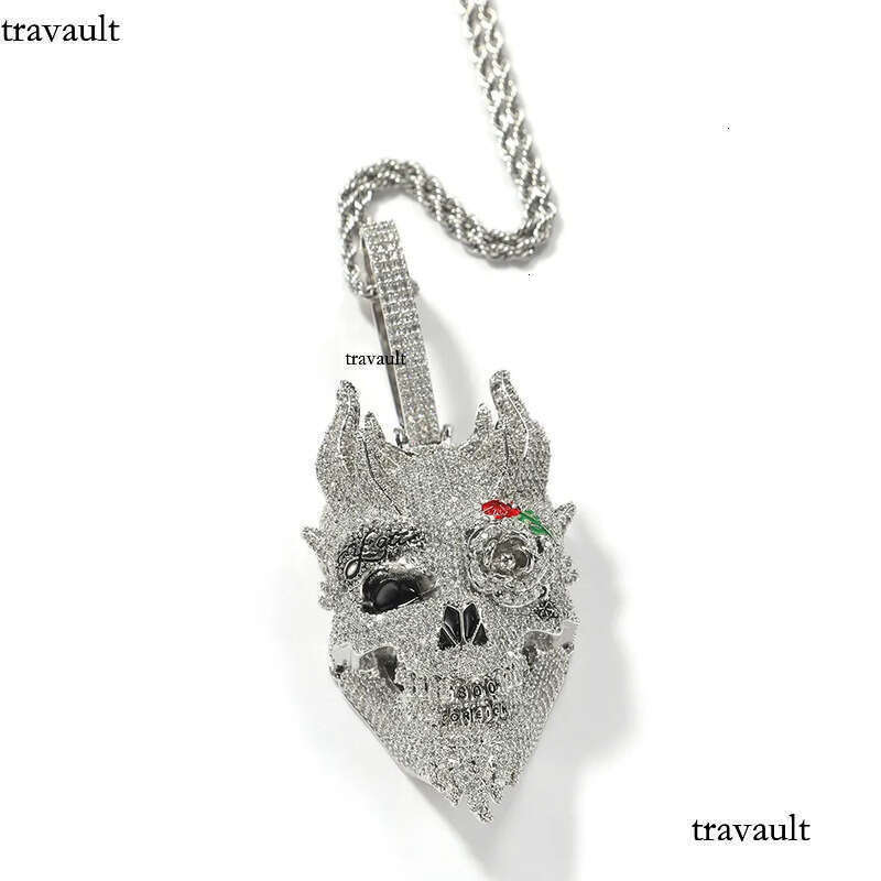Iced Out Rose Skull Pendant Necklaces Mens Gold Necklace Fashion Punk Hip Hop Jewelry