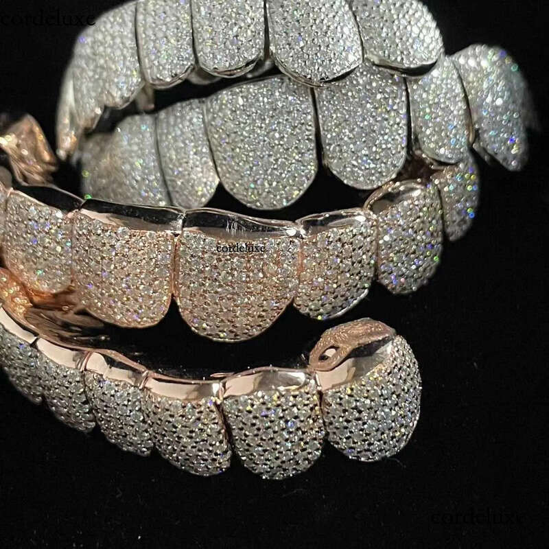 Custom Made Dental Grills Iced Out Sterling Sier Real Gold Jewelry Zigzag Setting VVS Moissanite Dias Teeth Grillz b4