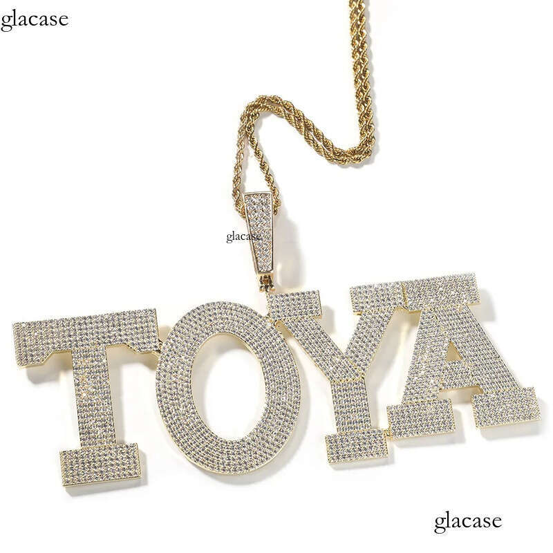 Hip Hop New Custom Name Large A-Z Letters Square Pendant 5A Zircon Mens Necklace