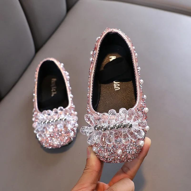 AINYFU Autumn Girls Rhinestone Princess Shoes Childrens Color Sequins Leather Shoes Fashion Kids Pearl Party Wedding Shoes H964 241219