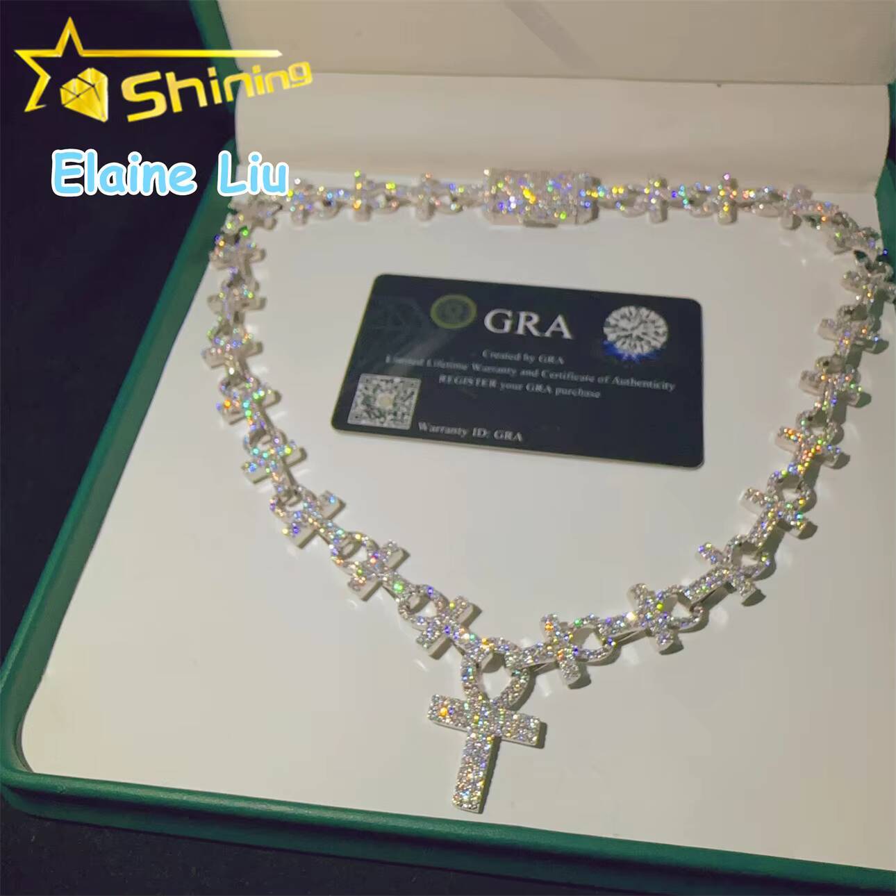 VVS Moissanite Diamond Miami Cuban Necklace 13mm Hip Hop Jewelry Sterling Silver 925 Cuban Link Chain Necklace
