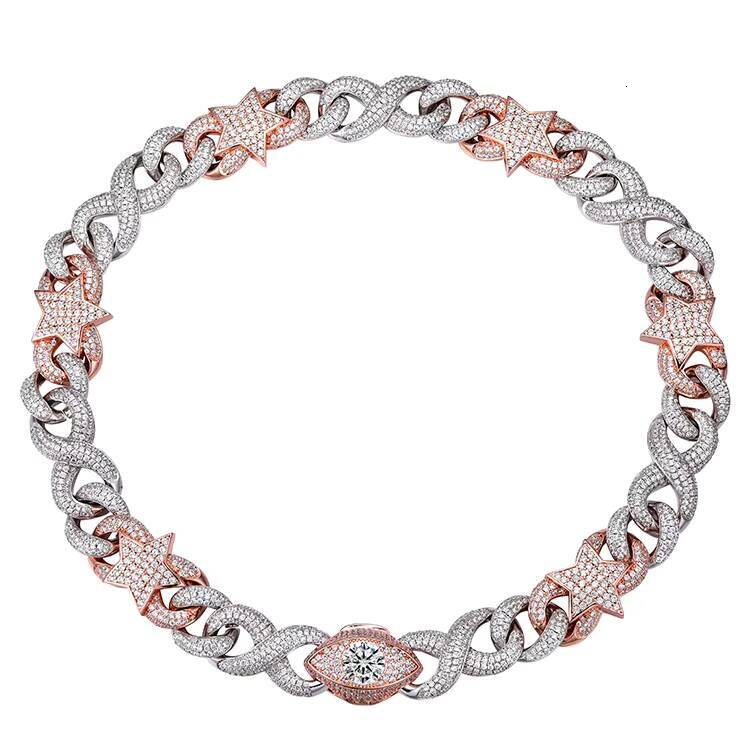 JWY Fashion Jewelry Choker Necklace Cuban Link Chain Eye Star Diamond 3A Iced Out CZ Star Hip Hop 16MM Brass Punk Moissanite Copper