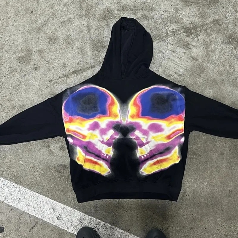 American High Street skull print hoodie men winter y2k Goth punk original super Dalian hoodie couple casual loose sweatshirt 240106