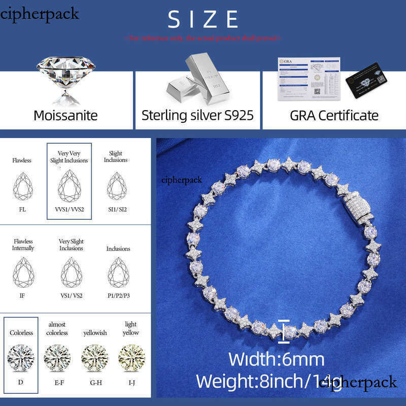 Birthday Valentine Jewelry 6mm White Gold Sterling Sier VVS Moissanite Dia Iced Out Star Tennis Bracelet For Women Men